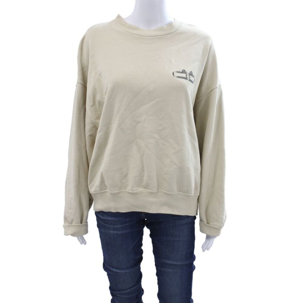 Anine Bing Women Pullover Sweatshirt Beige Crew Graphic Size S